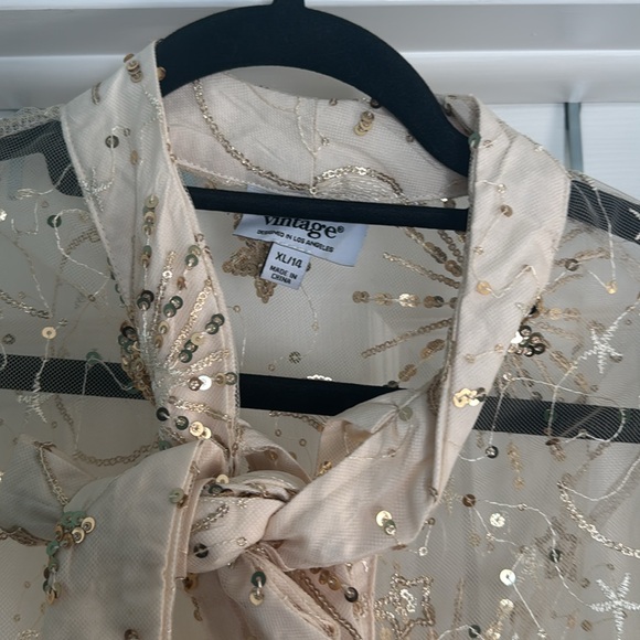Unique Vintage Champagne Celestial Sequin Sheer Gwen Blouse - Picture 5 of 7